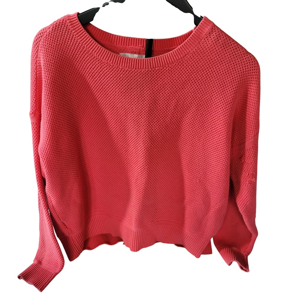 Ann‎ Taylor LOFT Coral Textured Knit Crew Neck Sweater Sz Med Cottagecore Spring